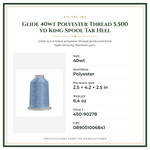 Product Specifications – Glide 40wt Polyester Thread 5,500 yd King Spool Tar Heel