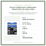 Product Specifications – Sticky Fabri Solvy Printable Sheets 12ct  8-1/2in x 11in