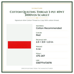 Product Specifications – Cotton Quilting Thread 3-ply 40wt 3000yds Scarlet
