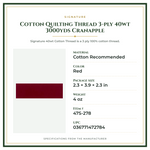 Product Specifications – Cotton Quilting Thread 3-ply 40wt 3000yds Cranapple