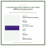 Product Specifications – Cotton Quilting Thread 3-ply 40wt 3000yds Purple Jewel