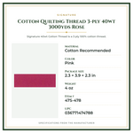 Product Specifications – Cotton Quilting Thread 3-ply 40wt 3000yds Rose