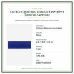 Product Specifications – Cotton Quilting Thread 3-ply 40wt 3000yds Sapphire