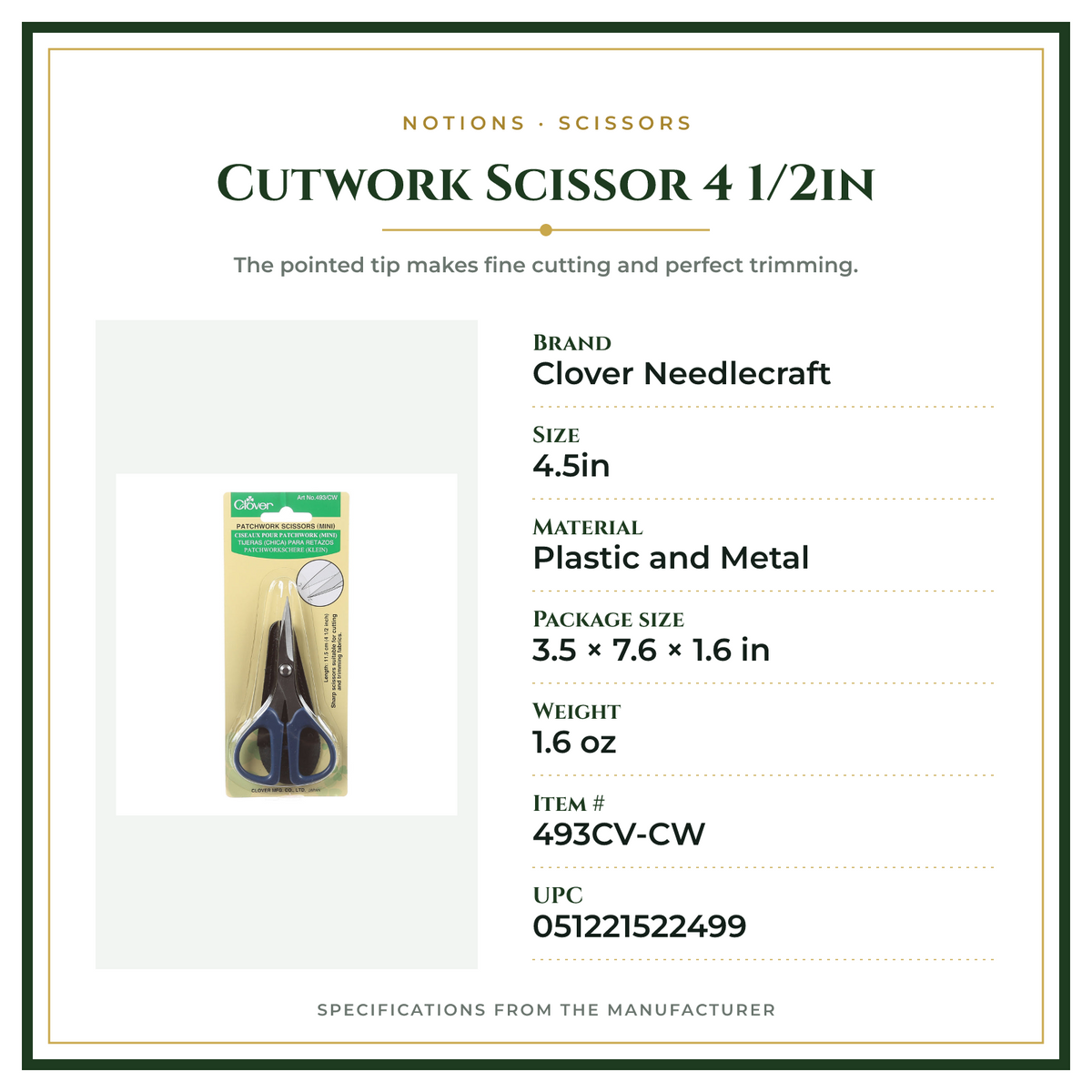 Product Specifications – Cutwork Scissor 4 1/2in