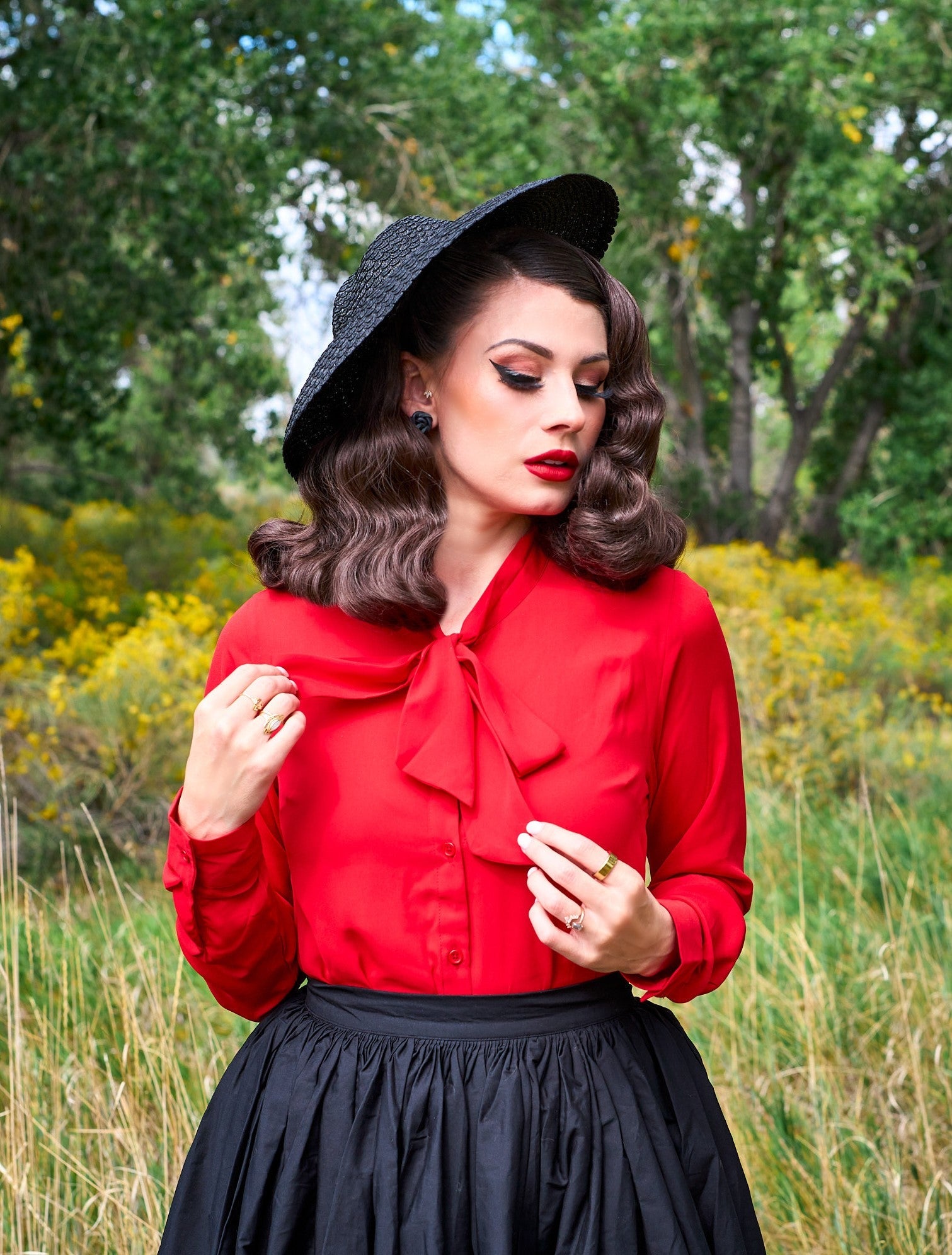 Helen Retro Blouse in Red - Plus Sizes only
