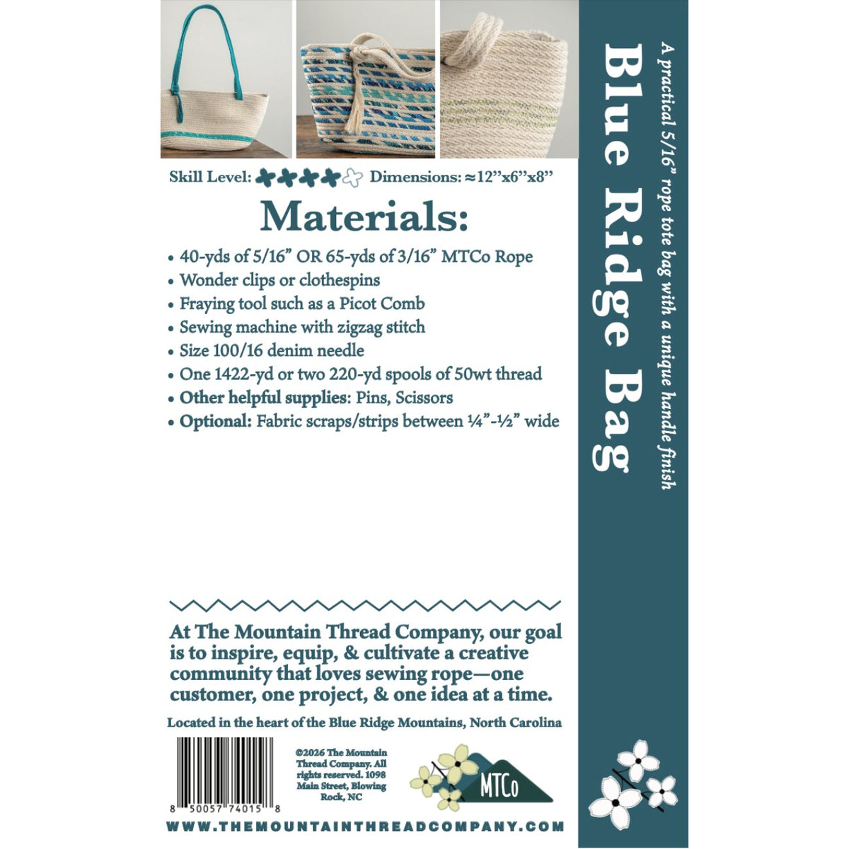 Blue Ridge Bag Rope Sewing Pattern