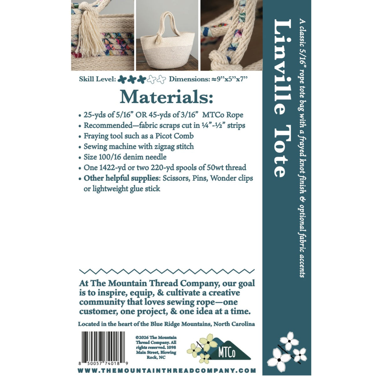 Linville Tote Rope Sewing Pattern