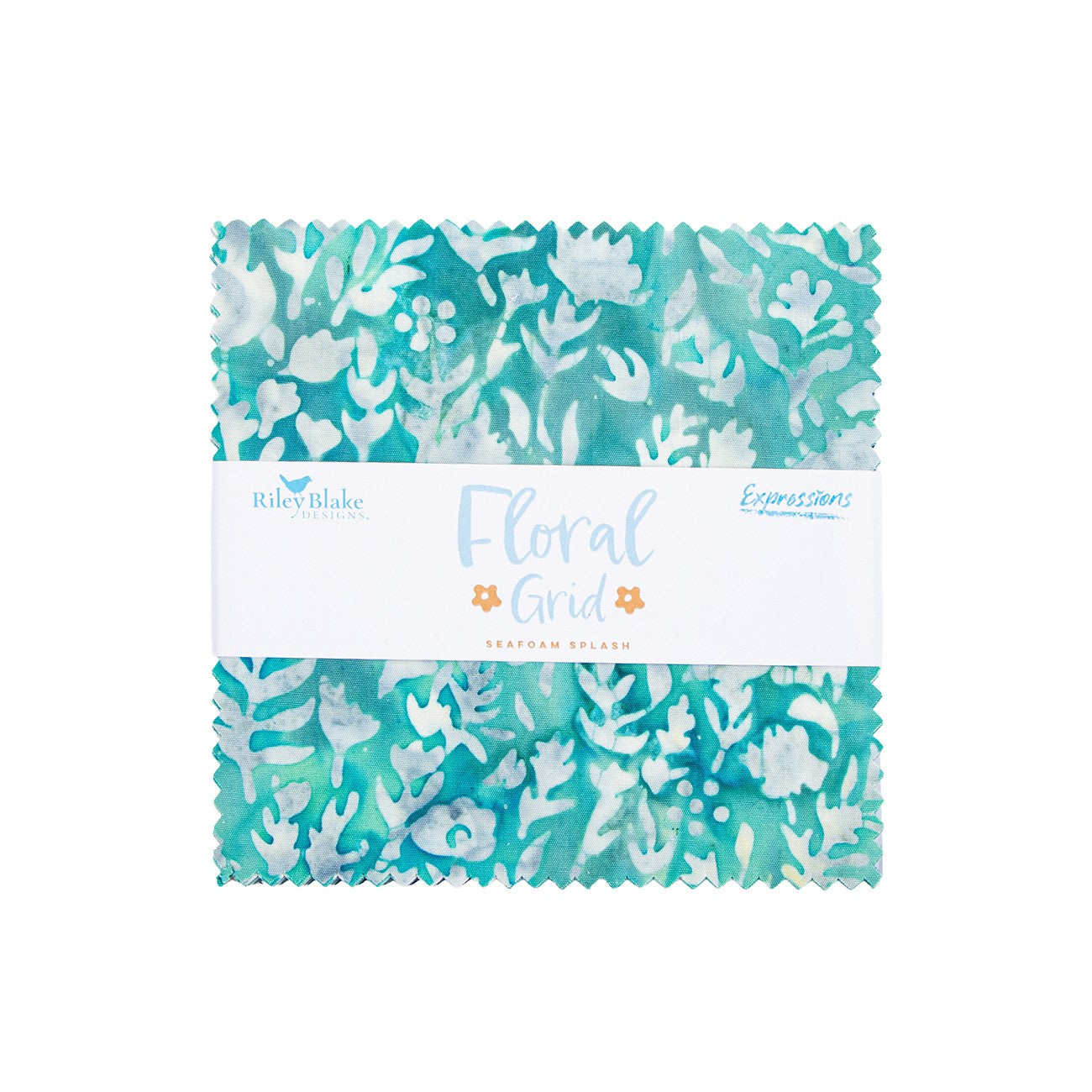Batiks Floral Grid Seafoam Splash 5 Inch Stacker A, 42 Pcs.