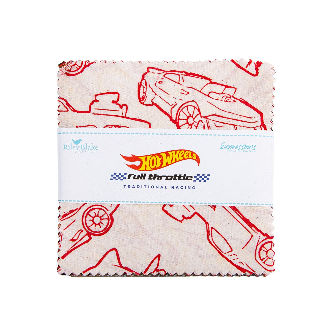 Batiks Full Throttle Hot Wheels Traditional Racing 5in Squares 42 Pcs.