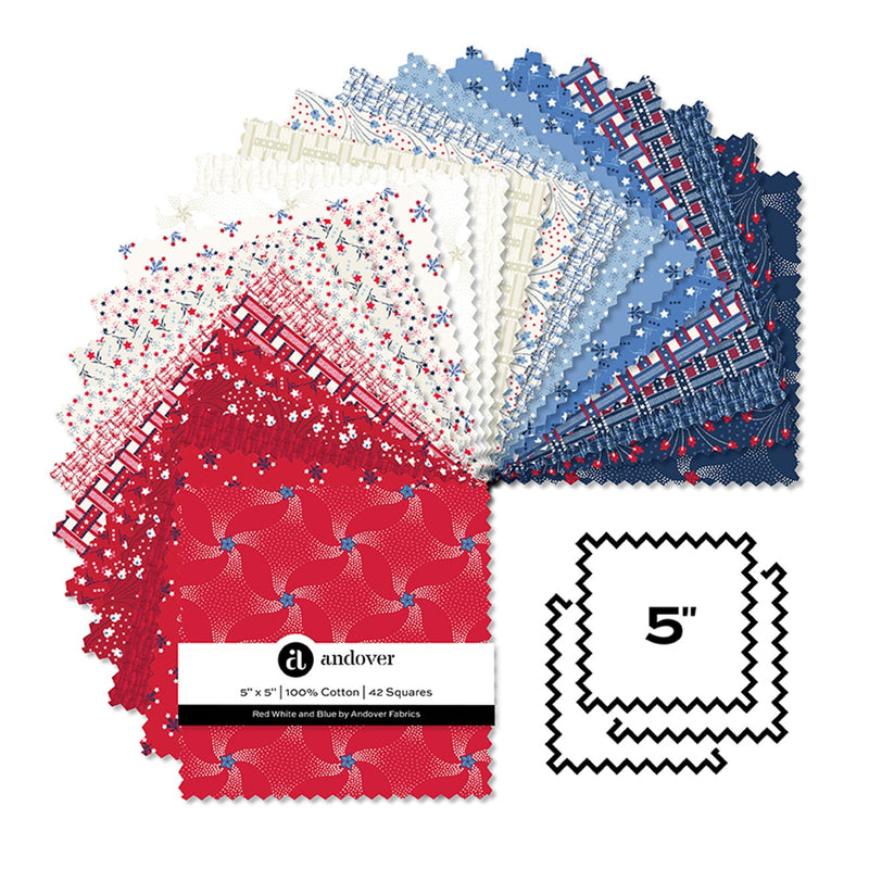Red White and Blue - 5 Inch Square - 42 Cuts Each