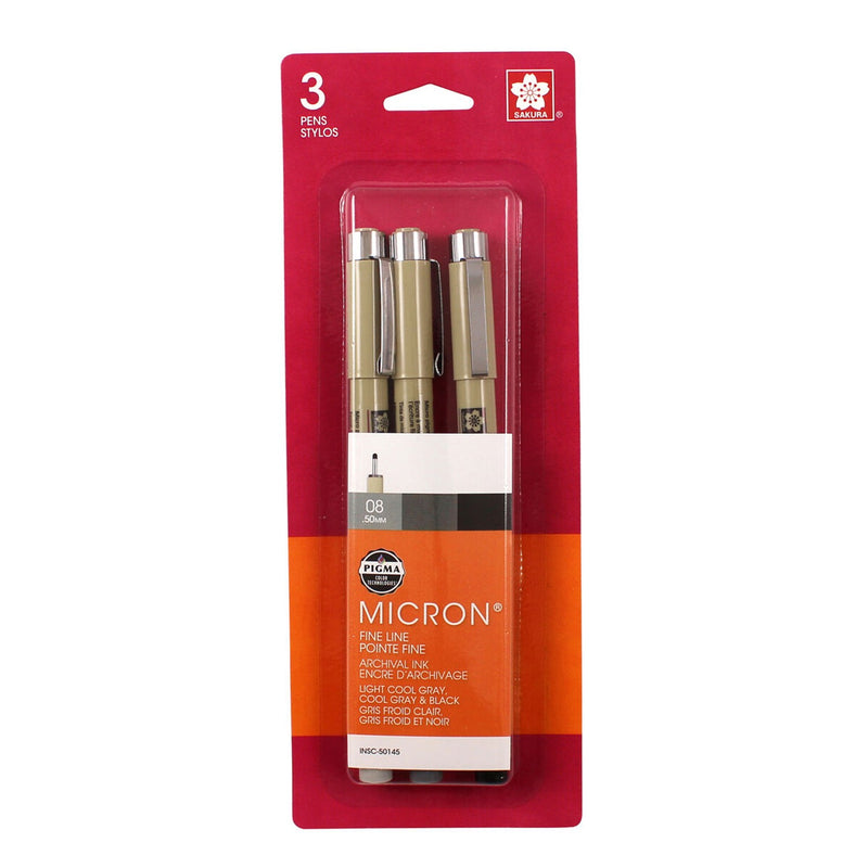 Sakura Pigma Micron 08 Pen Set Black & Gray 3pk