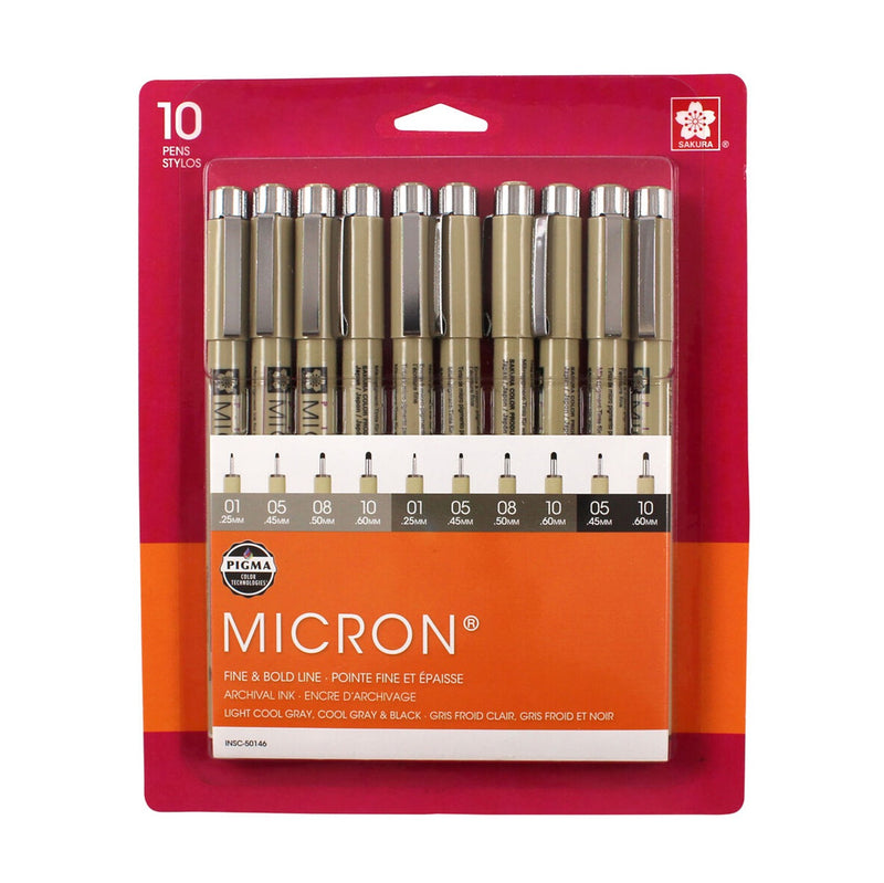 Sakura Pigma Micron 08 Pen Set Black & Gray 10pk