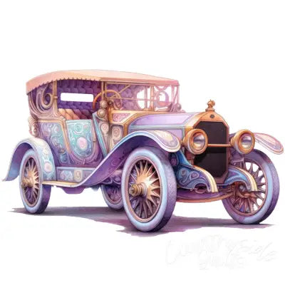 Art Nouveau Retro Cars Fabric Panel 4