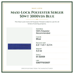 Product Specifications – Maxi-Lock Polyester Serger 50wt 3000yds Blue