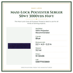 Product Specifications – Maxi-Lock Polyester Serger 50wt 3000yds Navy