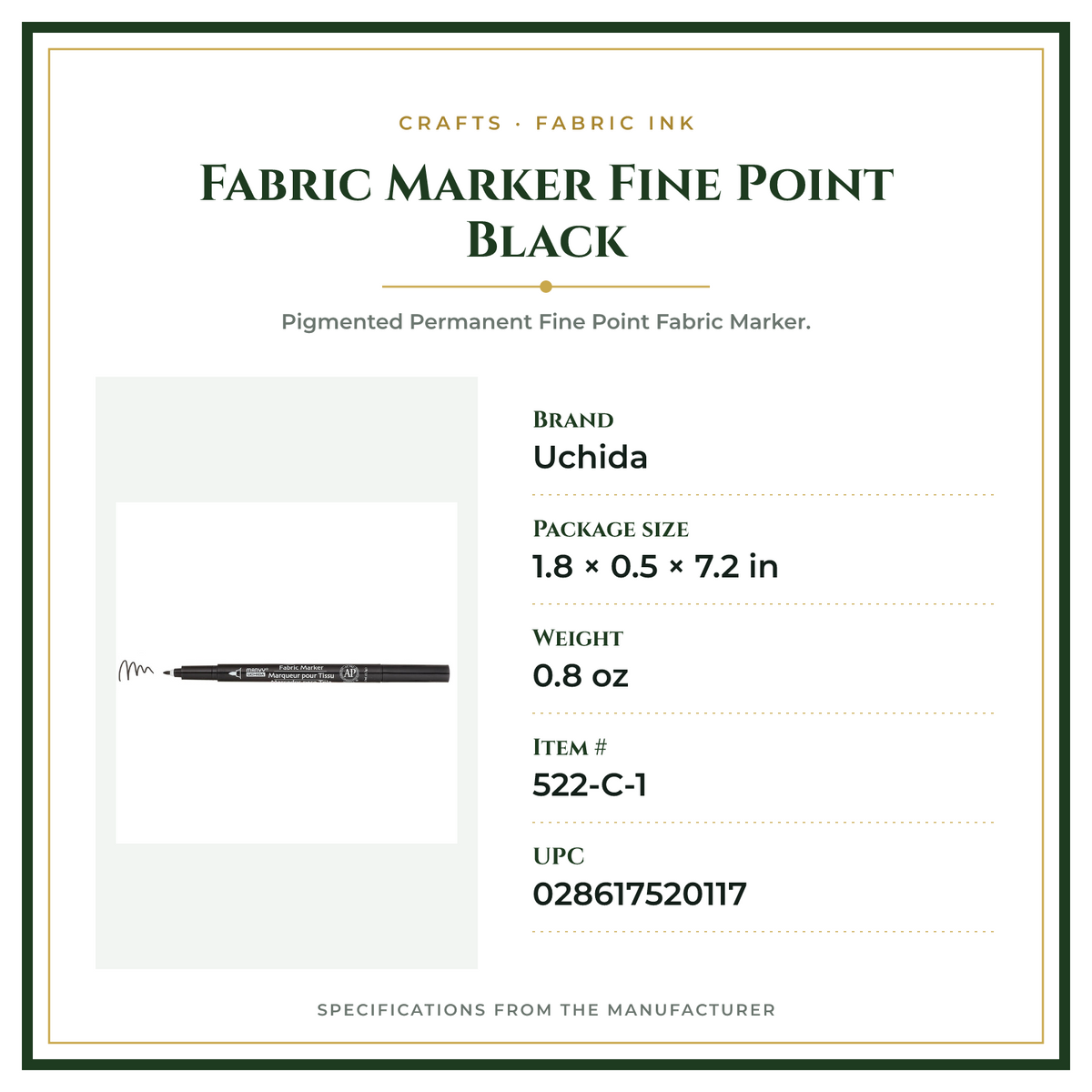 Product Specifications – Fabric Marker Fine Point Black