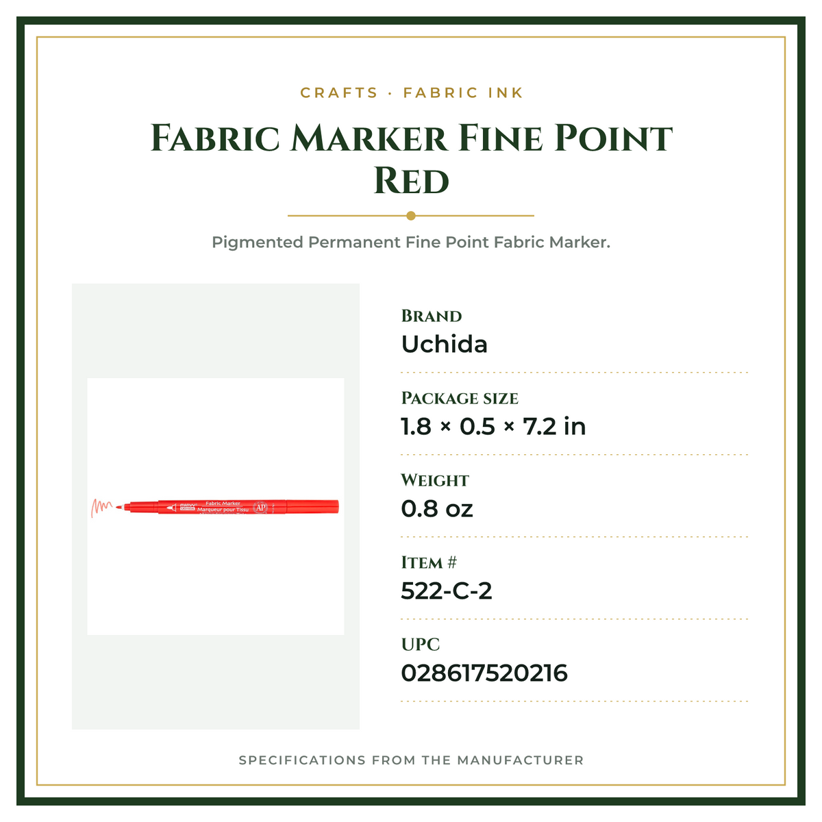 Product Specifications – Fabric Marker Fine Point Red
