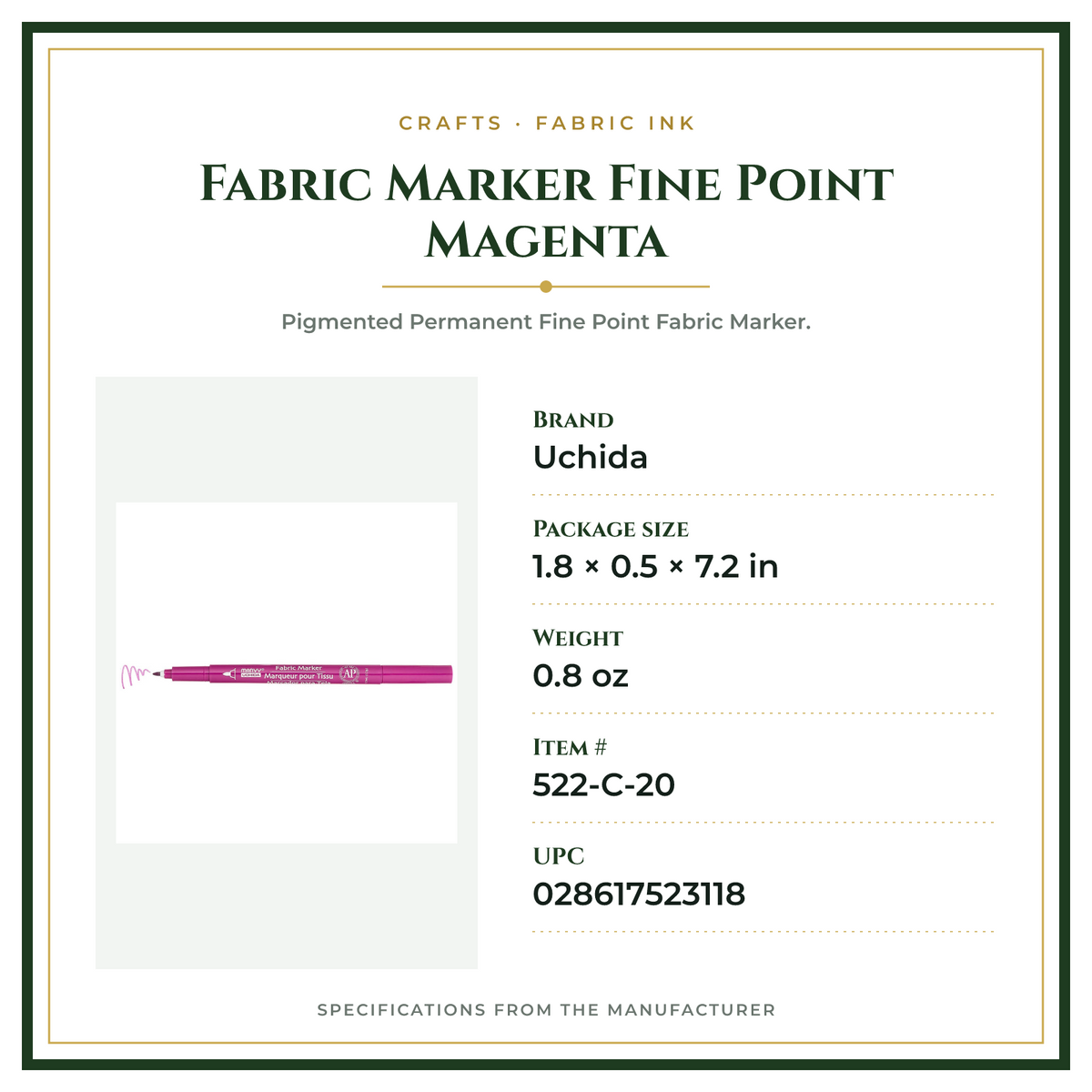 Product Specifications – Fabric Marker Fine Point Magenta