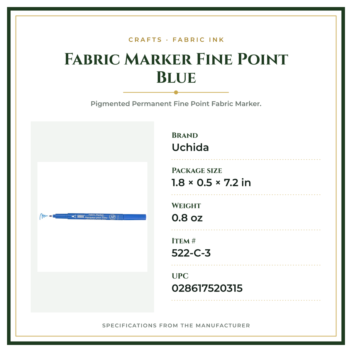 Product Specifications – Fabric Marker Fine Point Blue