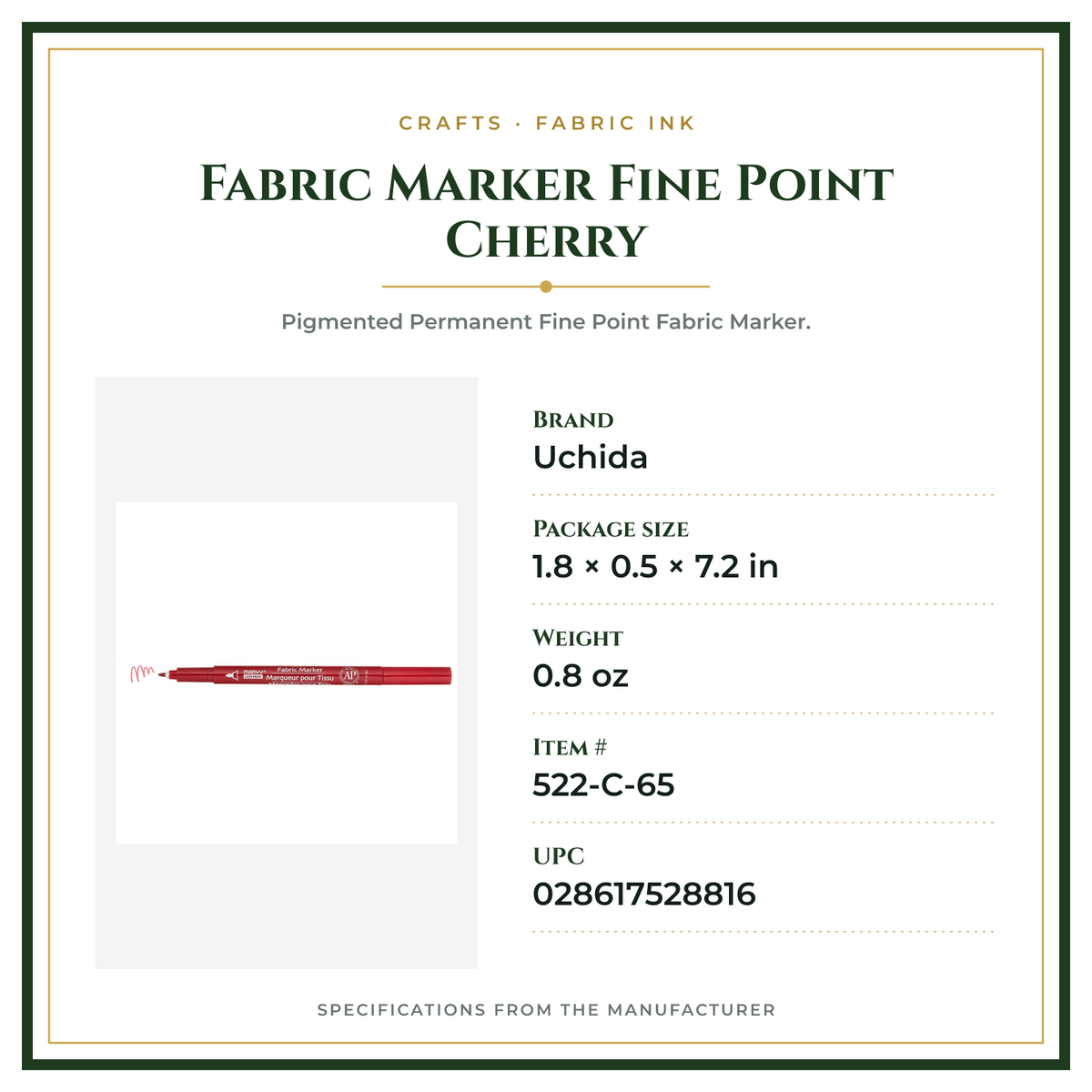Product Specifications – Fabric Marker Fine Point Cherry