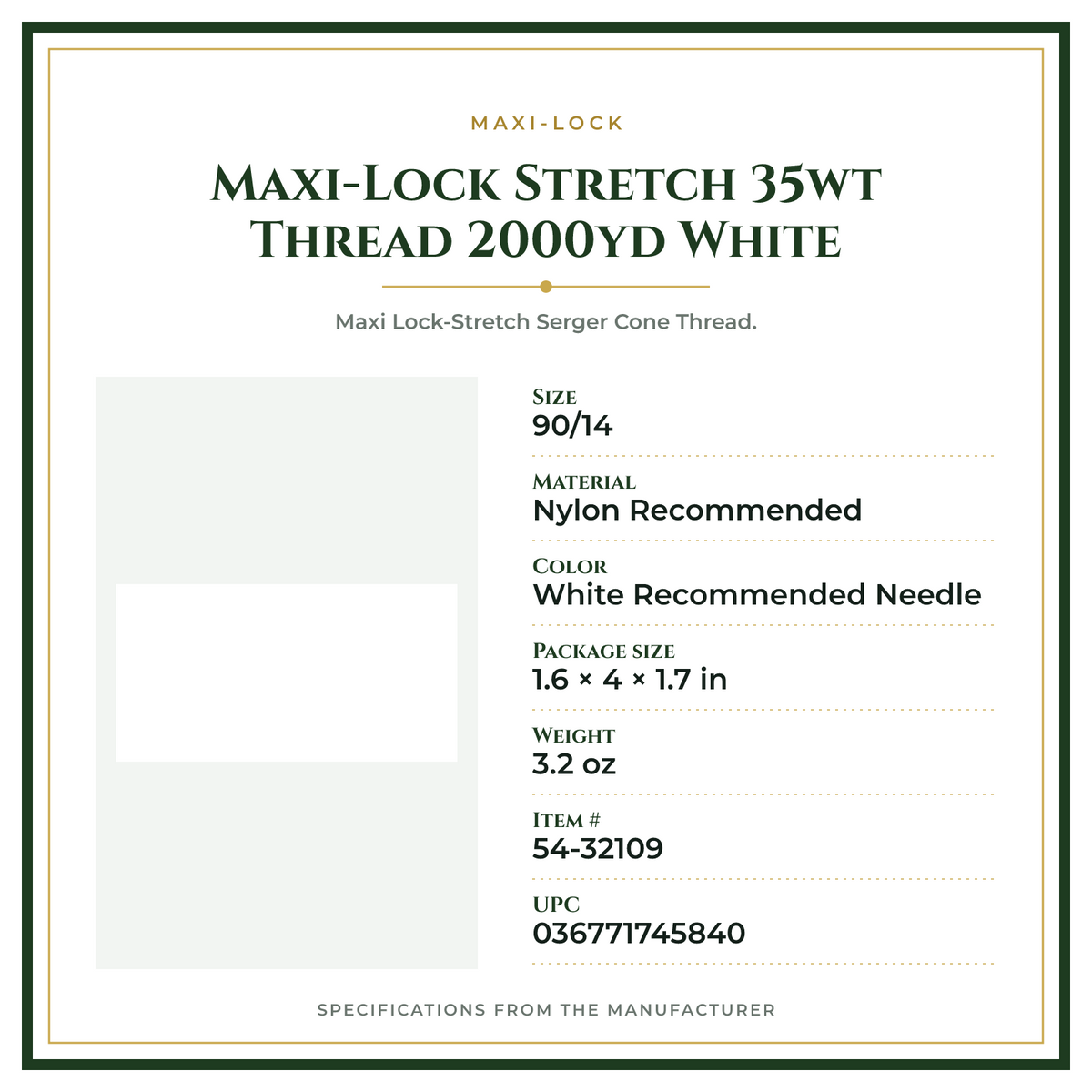 Product Specifications – Maxi-Lock Stretch 35wt Thread 2000yd White