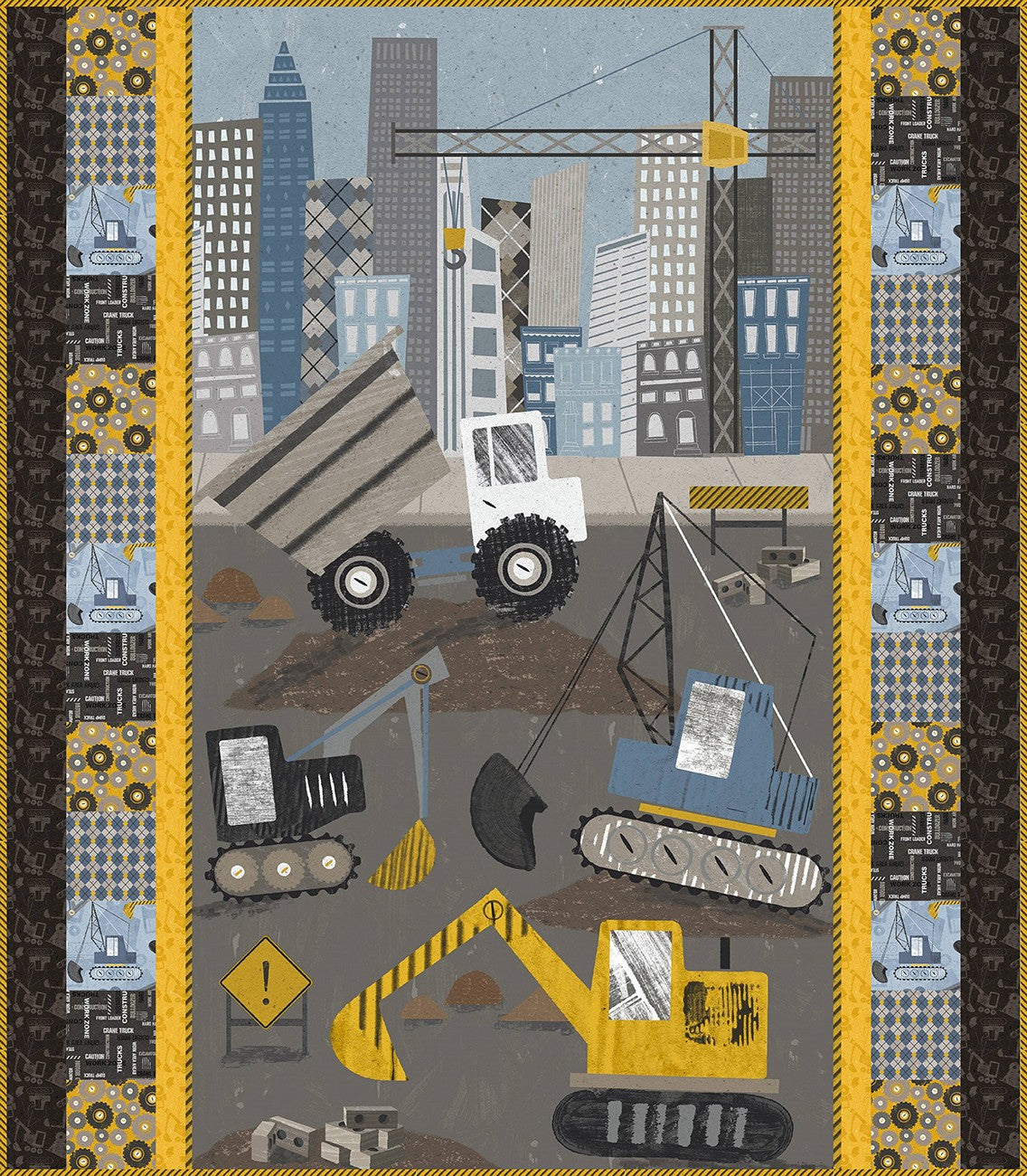 Wendy Sheppard Bulldozer Blvd. 34in x 39in Quilt Top
