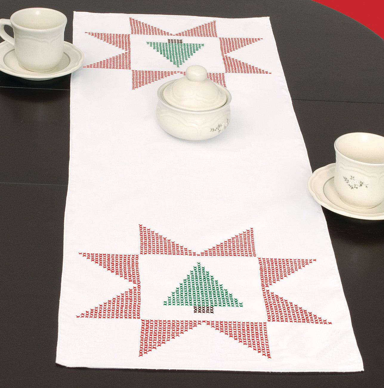Cross-Stitch Christmas Tree Table Runner