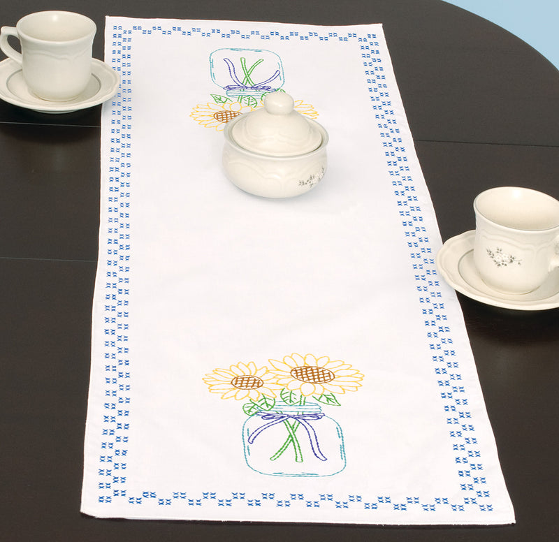 Sunflowers In Mason Jar Table Runner