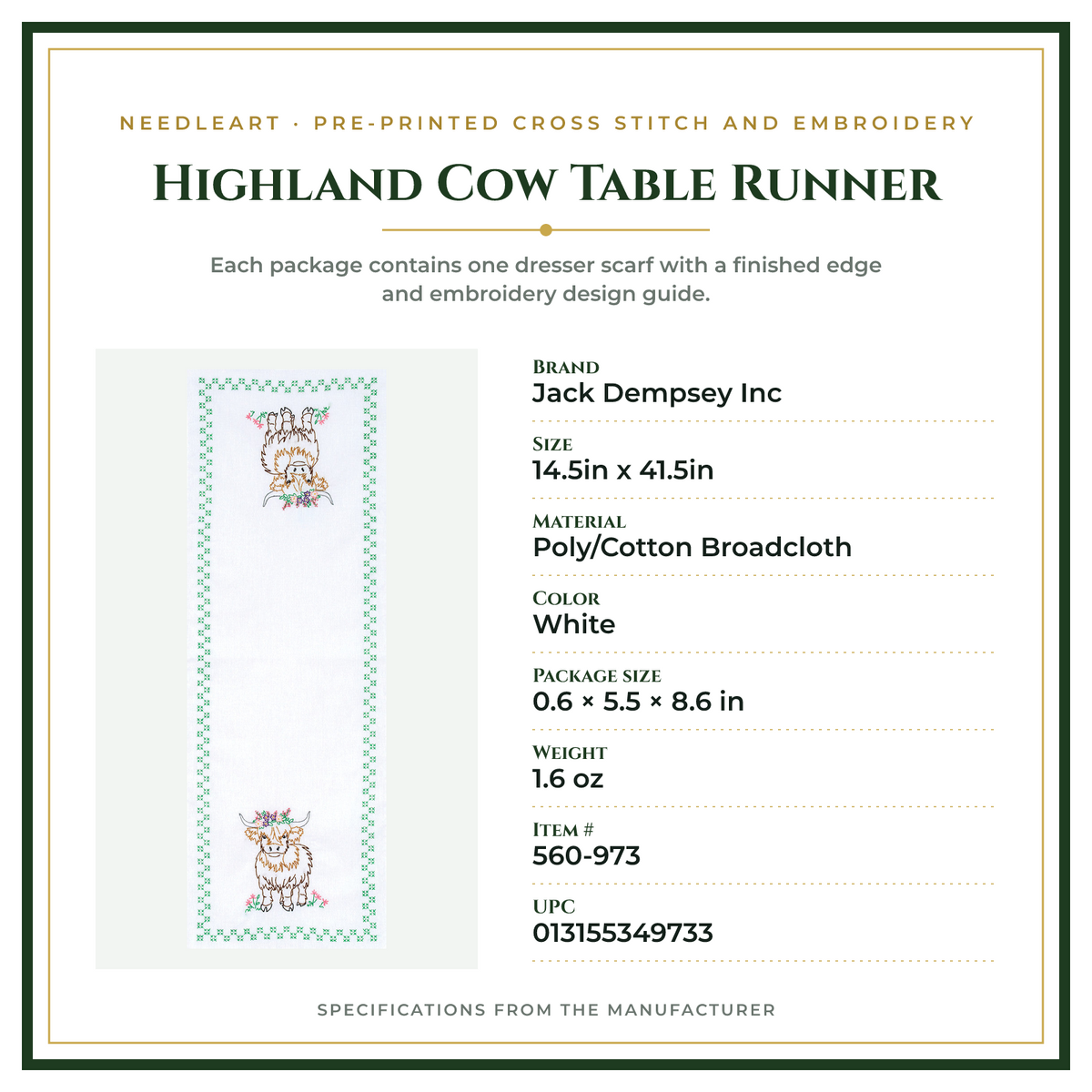 Product Specifications – Highland Cow Table Runner
