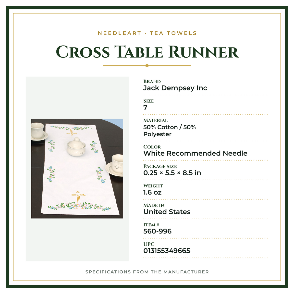 Product Specifications – Cross Table Runner