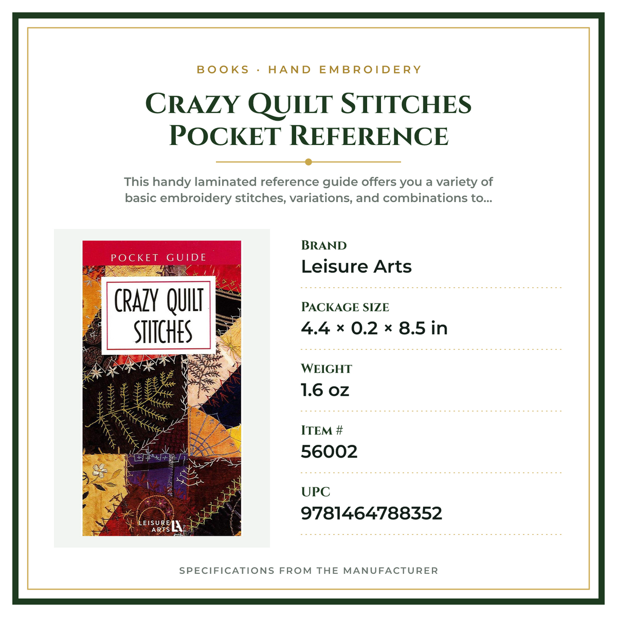 Product Specifications – Crazy Quilt Stitches Pocket Reference