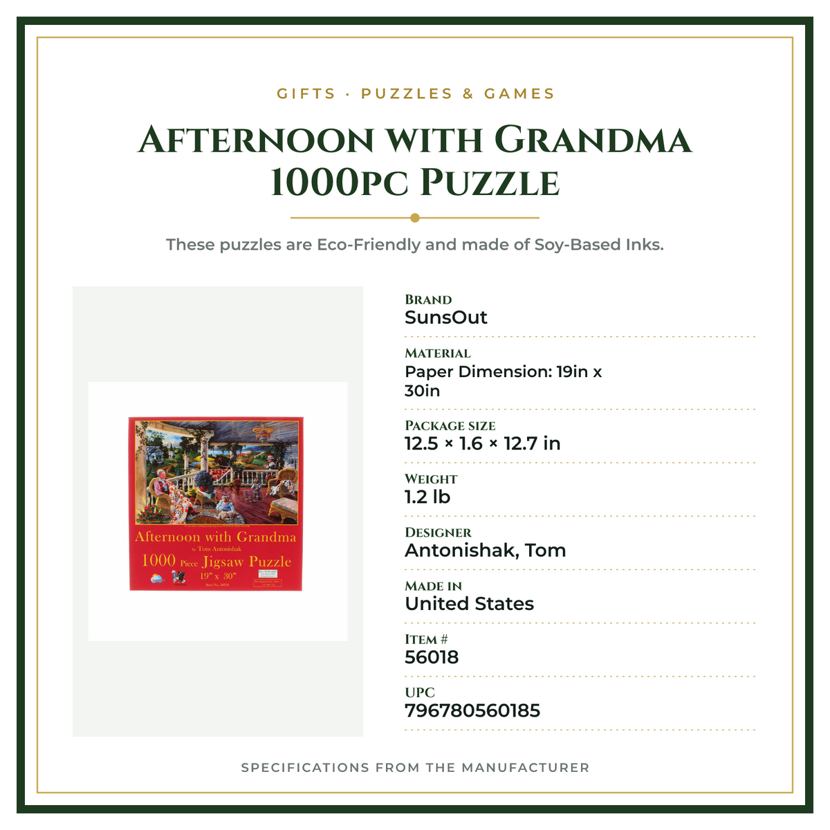 Product Specifications – Afternoon with Grandma 1000pc Puzzle