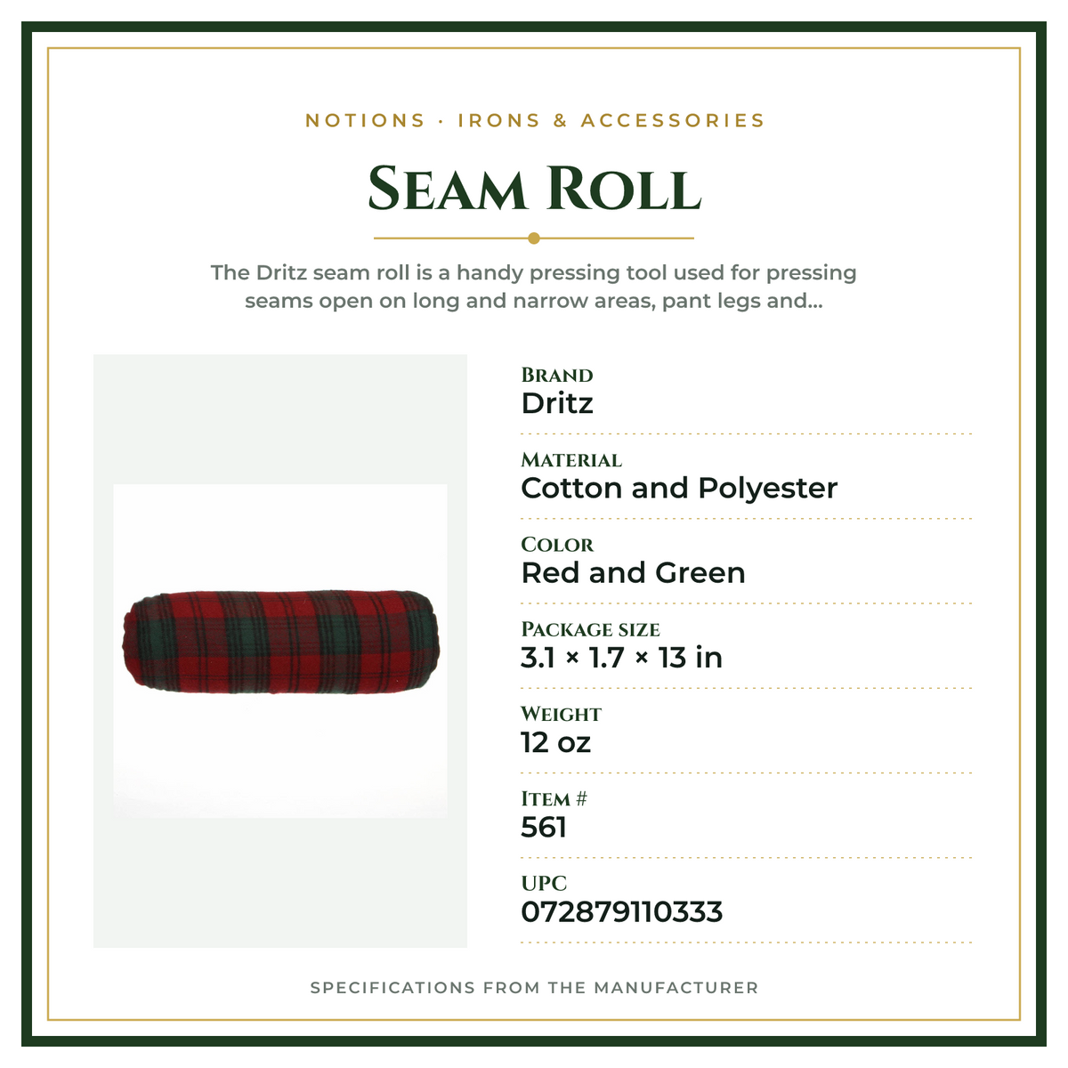 Product Specifications – Seam Roll