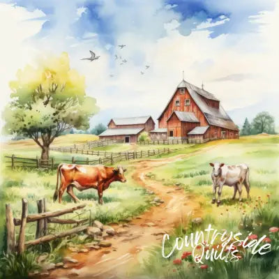 Watercolor Farm Life Fabric Panel 13
