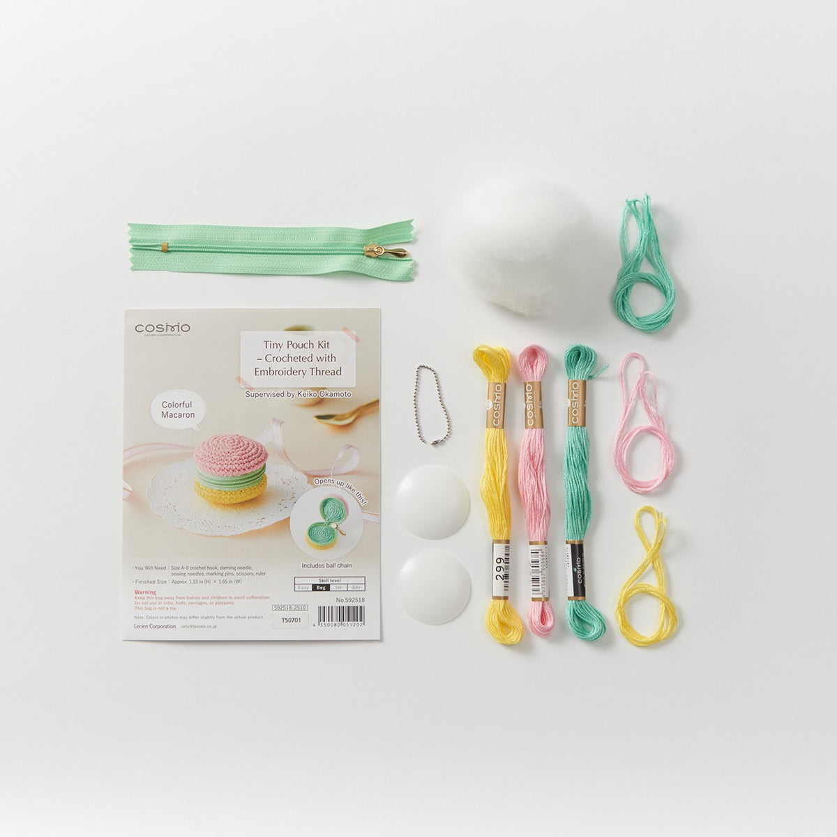 Tiny Zippered Crochet Pouch Kit with Embroidery Floss Colorful Macaron