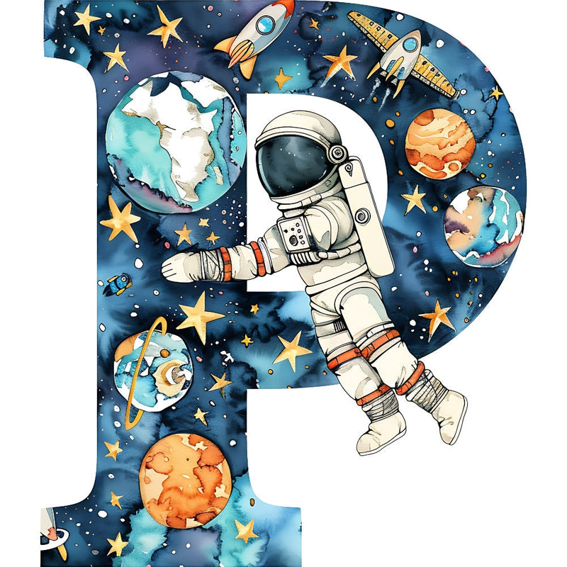 Space Alphabet Letter P Fabric Panel