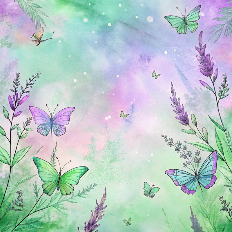 Floral Butterflies Scene Fabric Panel 2