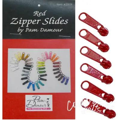 6 Large Tab Zipper Slides Red