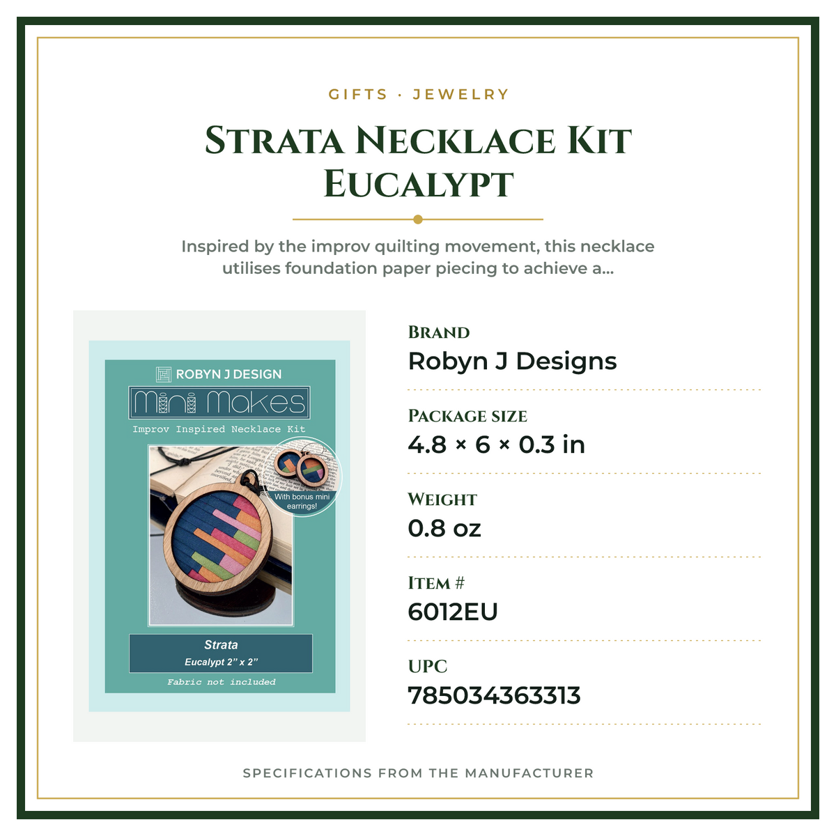 Product Specifications – Strata Necklace Kit Eucalypt