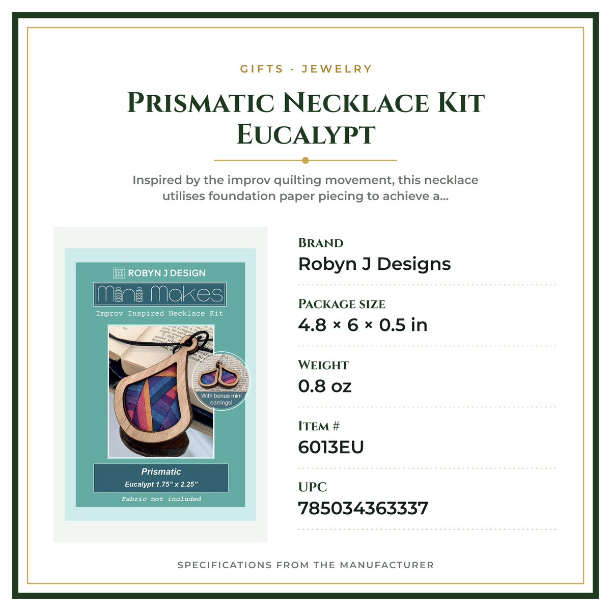 Product Specifications – Prismatic Necklace Kit Eucalypt