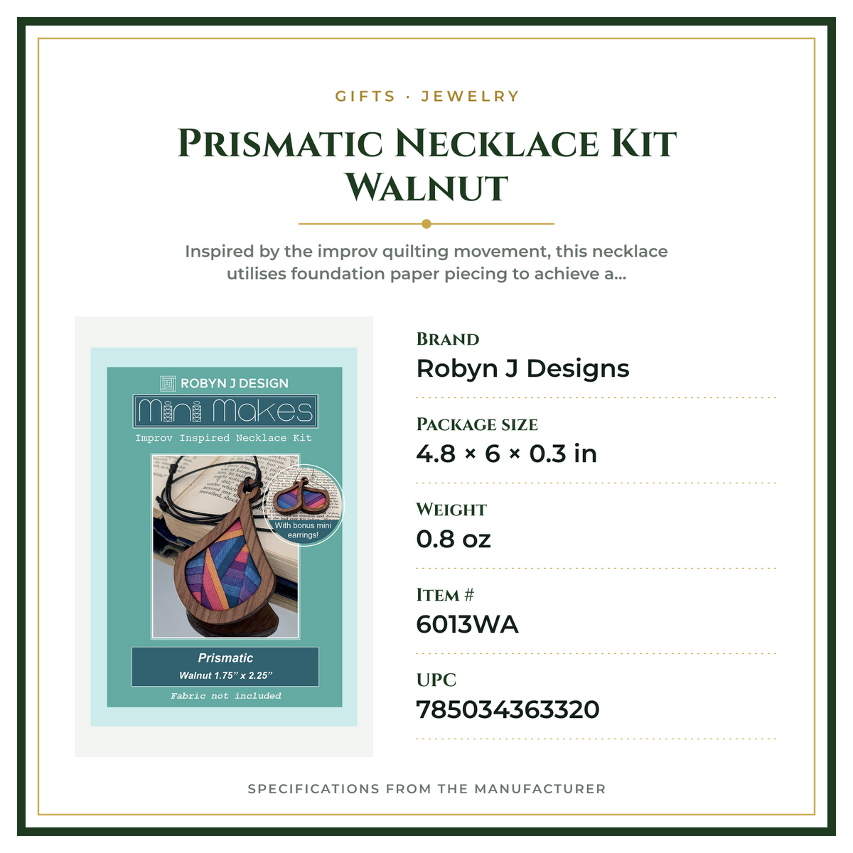 Product Specifications – Prismatic Necklace Kit Walnut