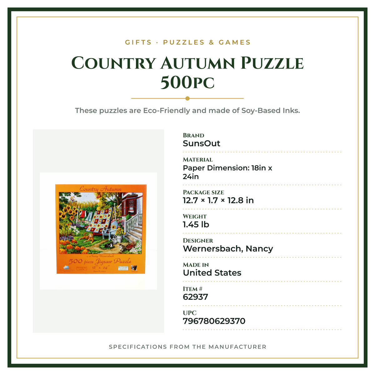 Product Specifications – Country Autumn Puzzle 500pc