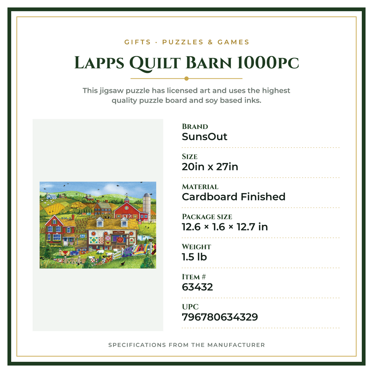 Product Specifications – Lapps Quilt Barn 1000pc
