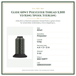 Product Specifications – Glide 60wt Polyester Thread 5,500 yd King Spool Sterling