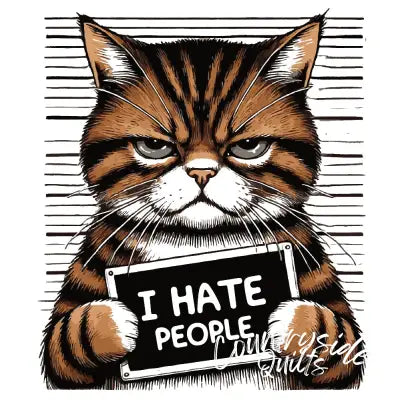 I Hate People Cat Mugshot Fabric Panel