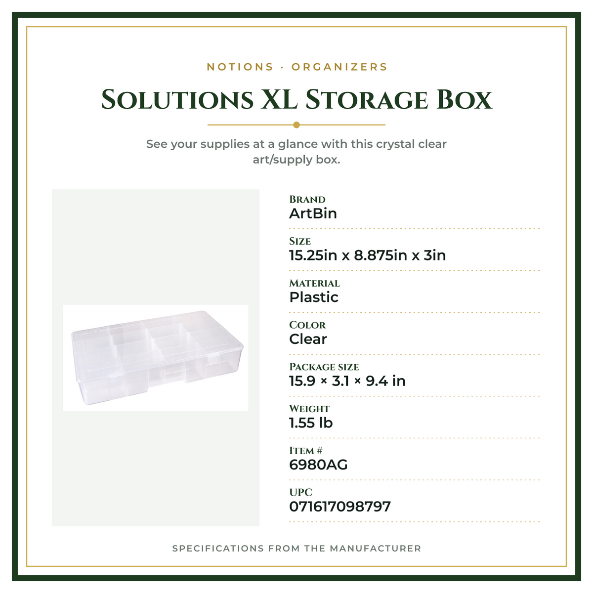 Product Specifications – Solutions XL Storage Box