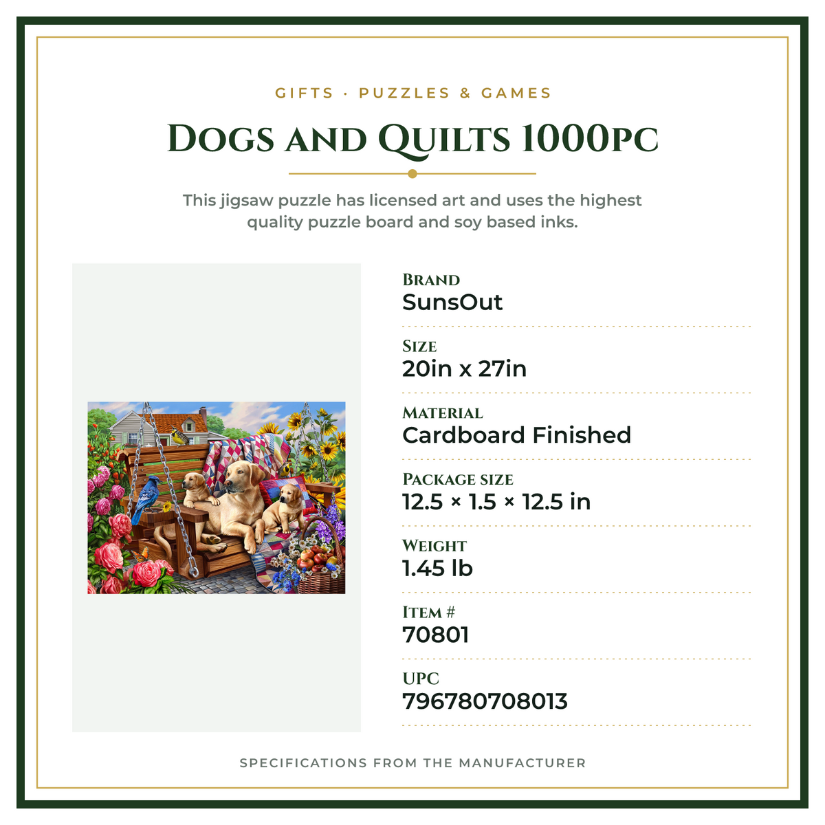 Product Specifications – Dogs and Quilts 1000pc