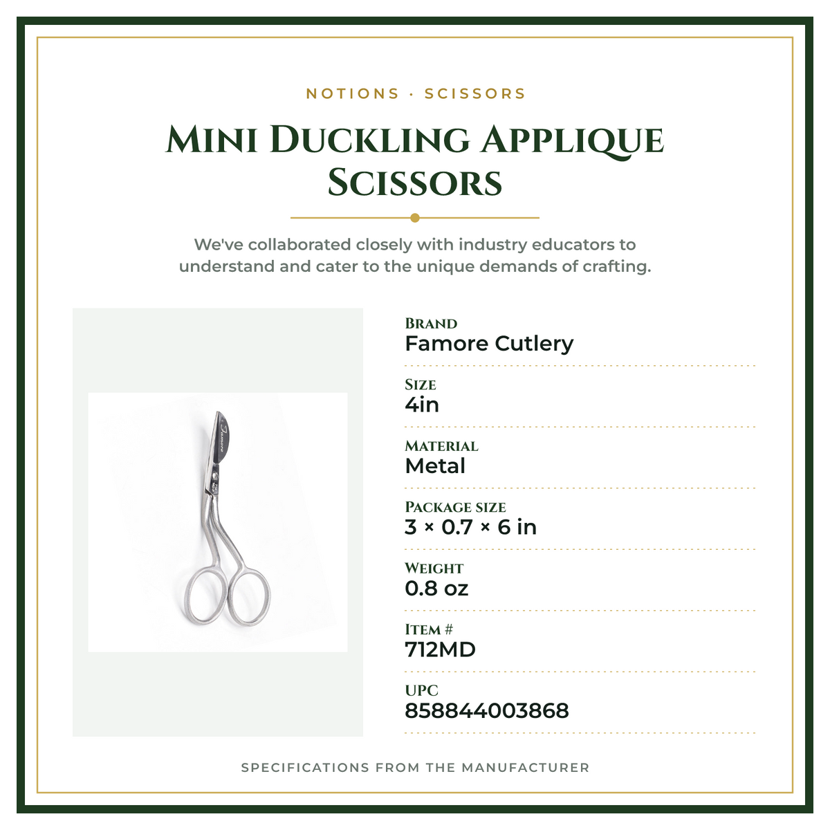 Product Specifications – Mini Duckling Applique Scissors