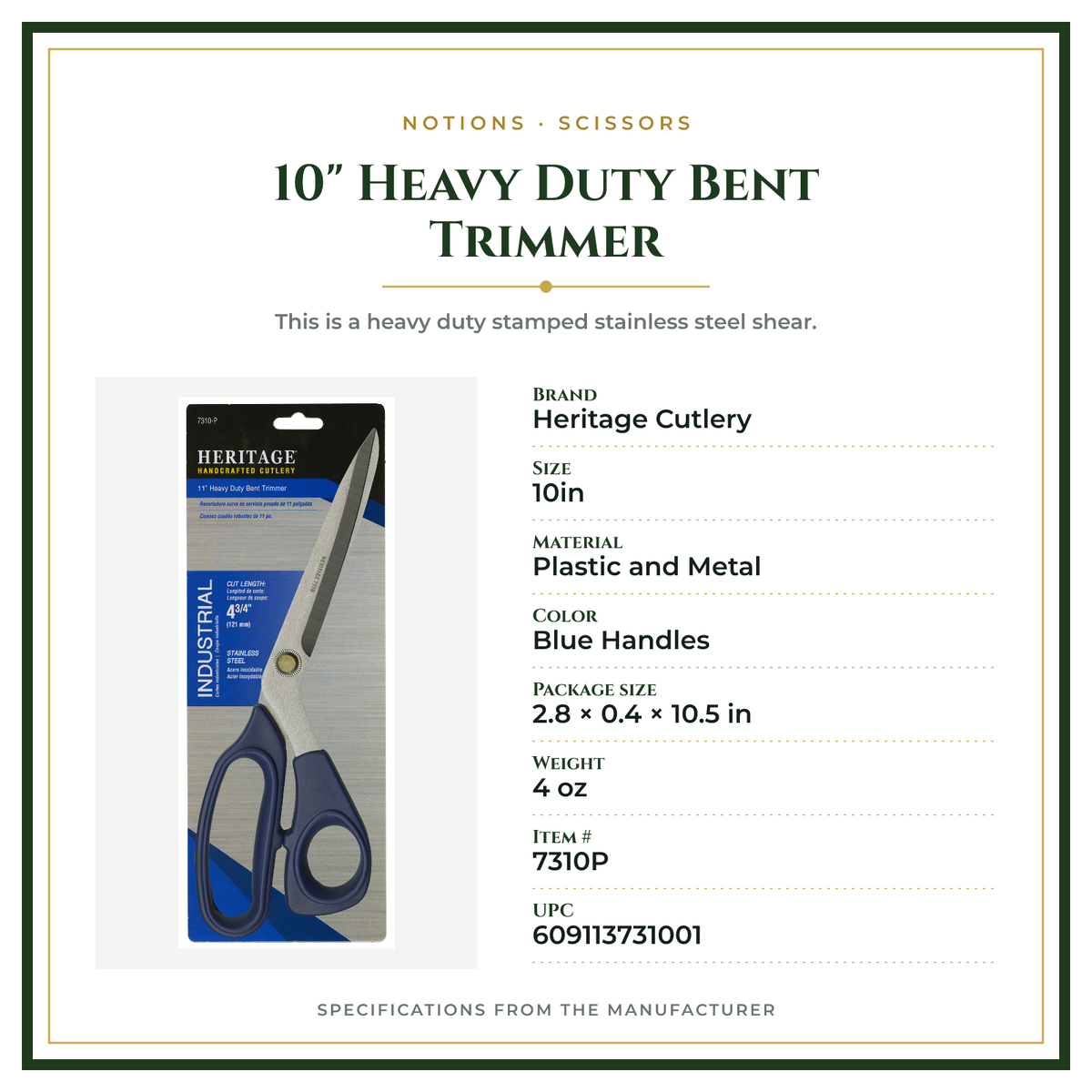 Product Specifications – 10" Heavy Duty Bent Trimmer