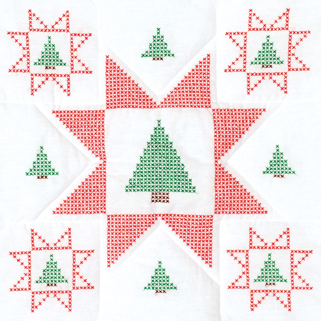 Cross-Stitch Christmas Tree 18in Quilt Squares